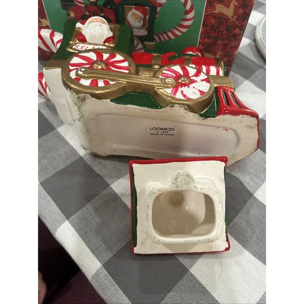 Vintage‎ Peppermint Santa Train Teapot In Box 1994 Hermitage Pottery WITH LID